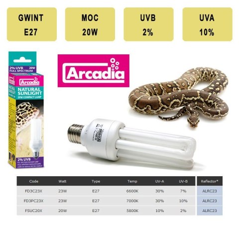 Żarówka UVB 2% 20W Natural Sunlight ARCADIA