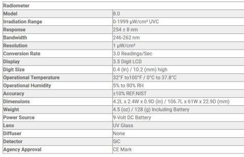 Solarmeter 8.0 UVC Lampy biobójcze